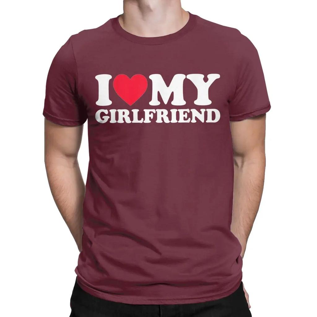 Я Люблю Свою Девушку Я Сердце GF Футболка для Мужчин 100% Хлопок Крутая Футболка Круглый Воротник Футболка с Коротким Рукавом Одежда Новая