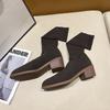 Fashion Middle Heel Elastic Women's Half High Sock Boots Hot Cosplay Y2k 2025 New Ladies Mid Calf Shoes Trend Chic and Elegant Goth Boot