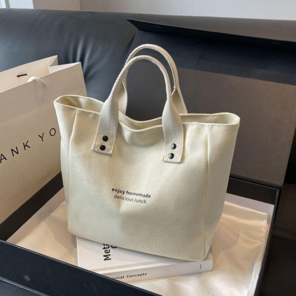 Однотонная холщовая сумка-тоут Большая вместимость Тканевая сумка через плечо Повседневная сумка для покупок Мужская