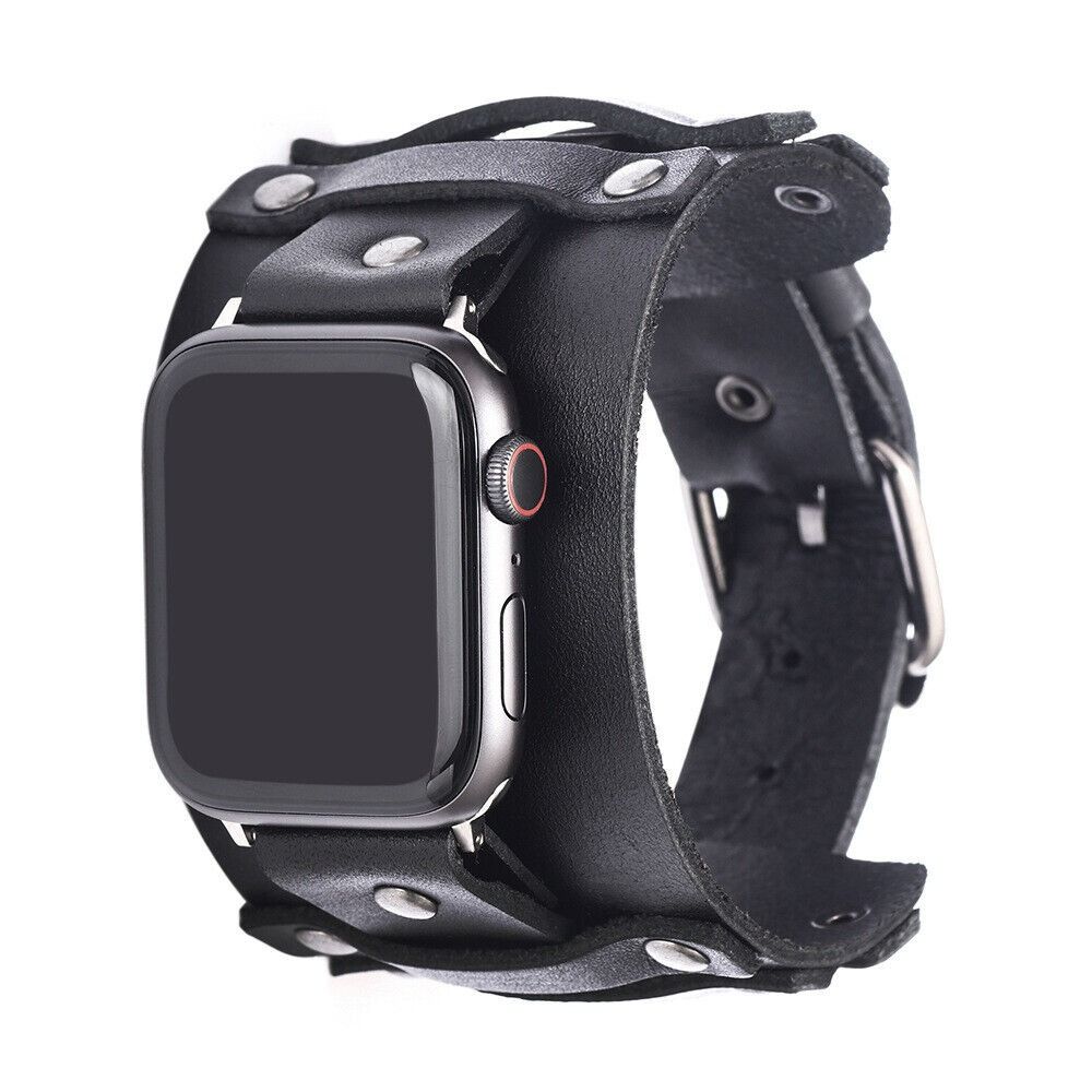Панк Кожаный Ремешок для Apple Watch 7 6 5 4 3 SE iWatch 38 40 41 45 42 44 мм Аксессуары для Смарт-часов