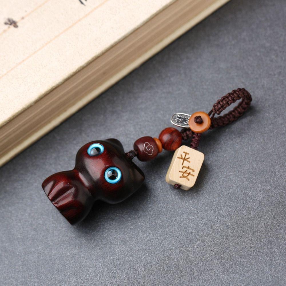 Шармы для ключей автомобиля Сандаловое дерево Брелок Подвеска Счастливый кот Ремешок для ключей Кольцо для мобильного телефона Женщины