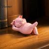 Милый Аксессуар для Микро-Ландшафта, 3D-Печатная Фигурка Лежащей Свинки, Розовая Статуэтка, Маленькая Декоративная Деталь из Смолы для Полки, Украшение-Животное для Спальни, Книжной Полки