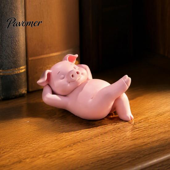 Милый Аксессуар для Микро-Ландшафта, 3D-Печатная Фигурка Лежащей Свинки, Розовая Статуэтка, Маленькая Декоративная Деталь из Смолы для Полки, Украшение-Животное для Спальни, Книжной Полки