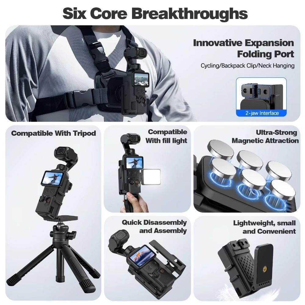 Foldable Magnetic Mount Expansion Adapter Holder for DJI Osmo Pocket 4 Cycling/V-log/Tabletop