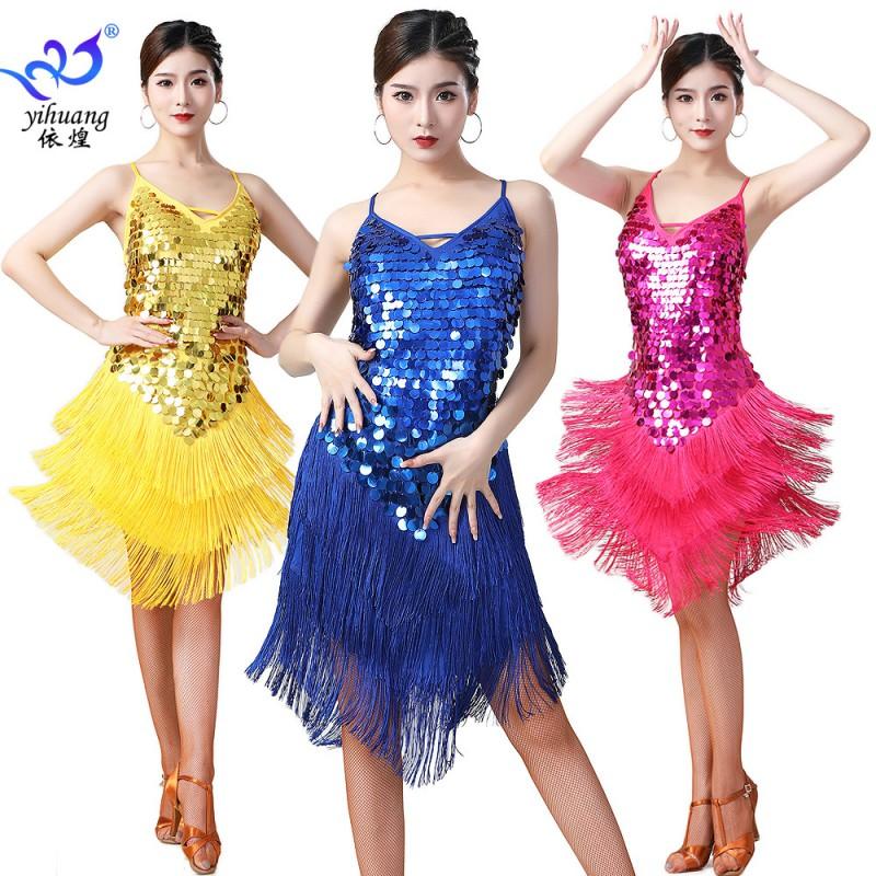 Latin Dance Dress Sequined Tassel Stage Performance Costume Women Sexy Party Wear
