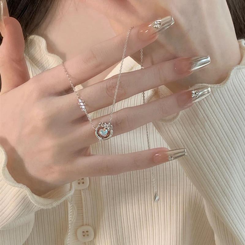 iF ME Элегантное кольцо ожерелье для женщин хрустальный бант сердце кулон ожерелья серебряная цепочка аксессуары ювелирные изделия