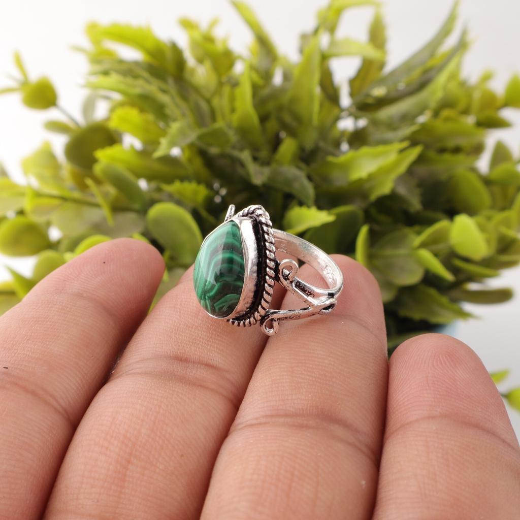 Natural Malachite Gemstone 925 Sterling Silver Handcrafted Ring Stylish Jewelry RR-57-35