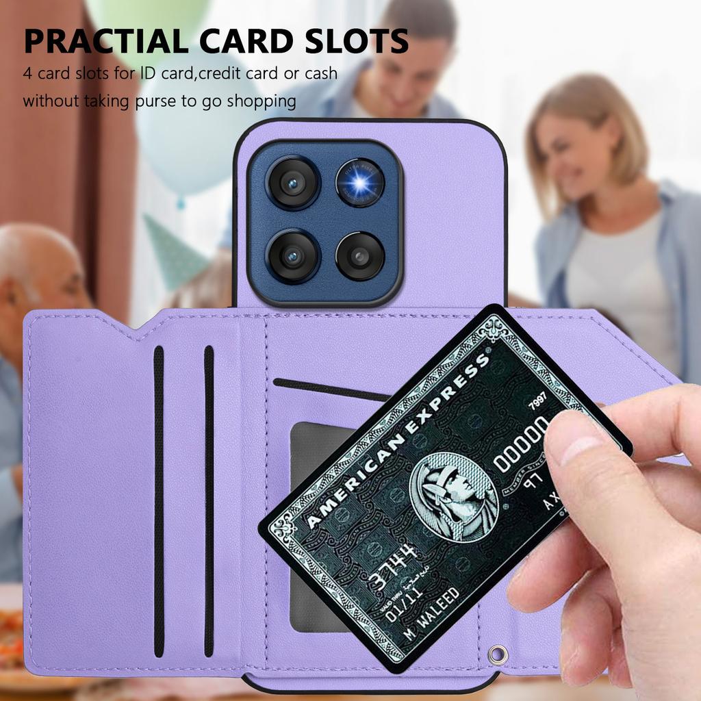 For Motorola Edge 60 Stylus 5G Case Card Holder Kickstand Skin-Touch Phone Cover with Wrist Strap
