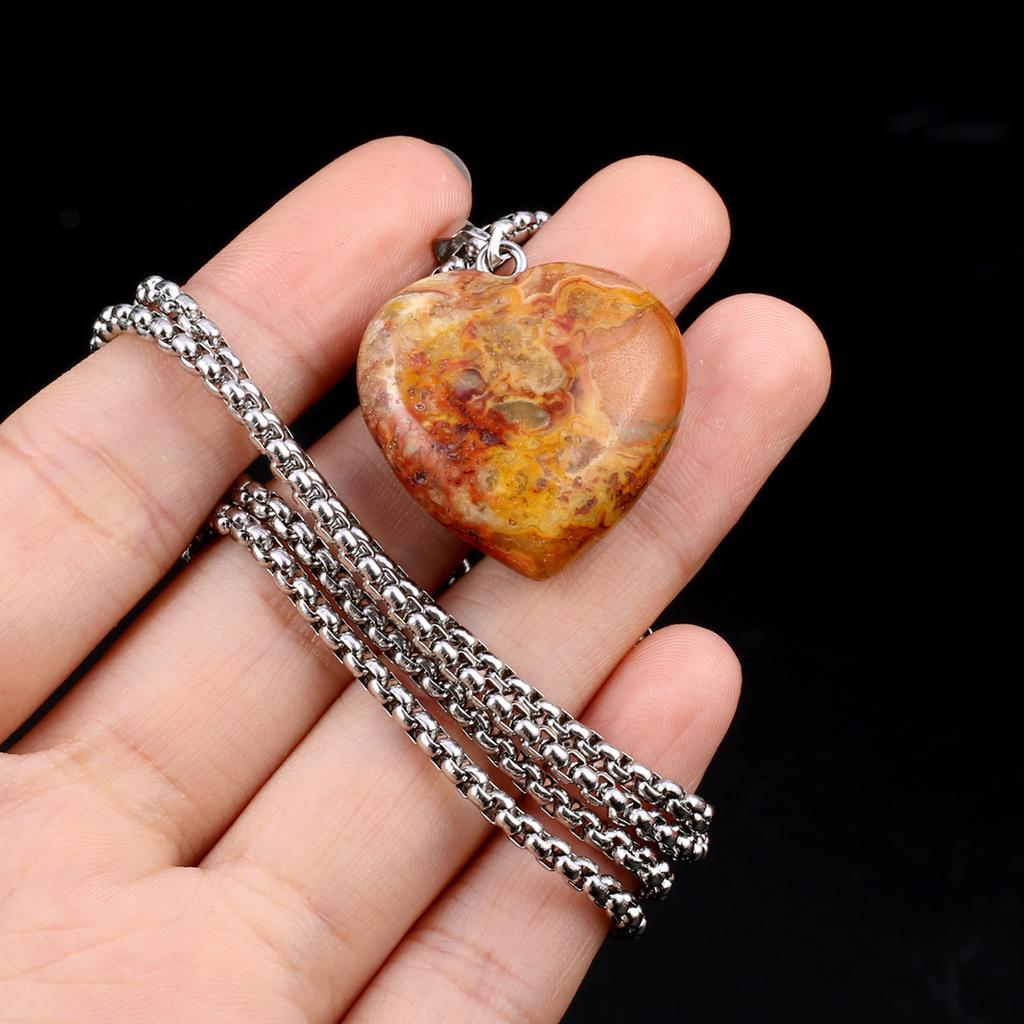1 шт. в партии, ожерелье из натурального камня, кулон в форме сердца, кристалл, аметист, агат, опал, цепочка из нержавеющей стали, ожерелья для женщин, ювелирные изделия 30x30x10 мм