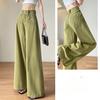 Fashion Loose Fit Wide Leg Denim Pants for Women, Casual Green Long Trousers
