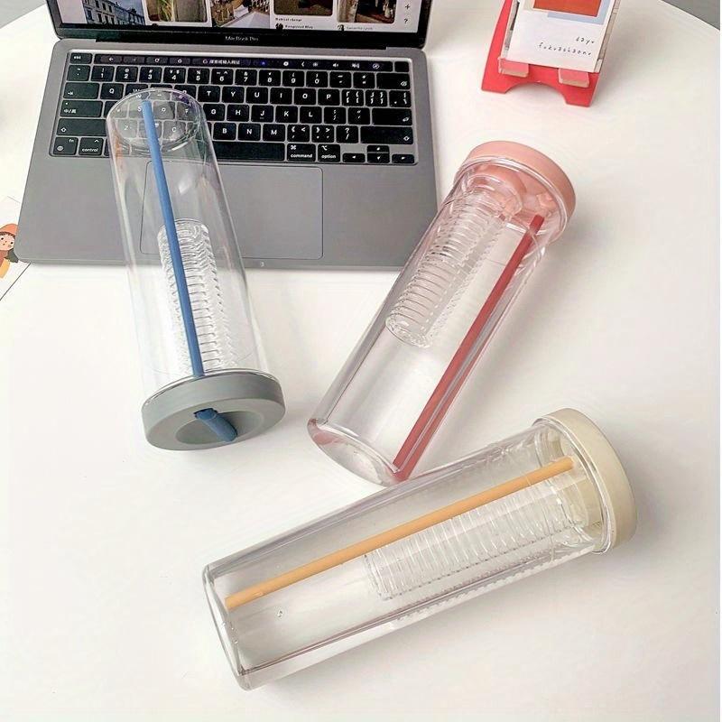 1pcs Folding Straw Cup Transparent Large Capacity Water Bottles Portable Juice Cups Lemon Filter Cute Drinking Bottle for Girl