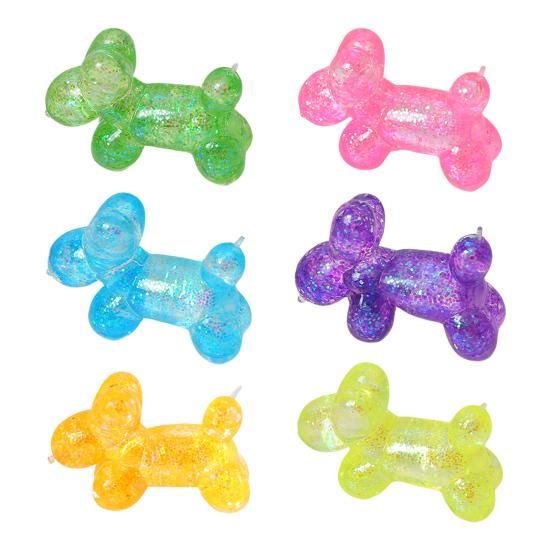Glitter Balloon Dog Squeeze Toy, Stress Relief Transparent Dog Sensory Toy, Soft Stretchy Animal Shape Fidget Toy for Home Office Classroom