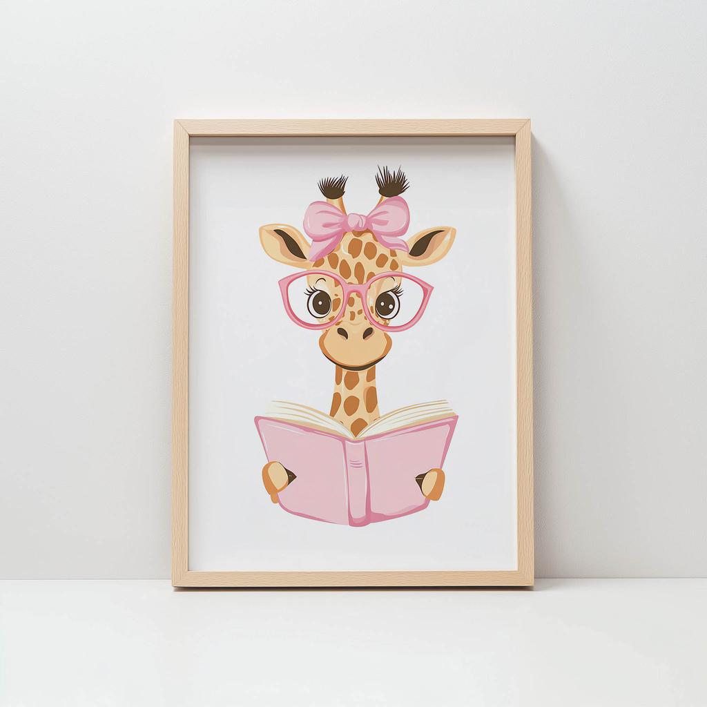 Plakat Uśmiechnięta Żyrafa W Różowych Okularach Plakat Uśmiechnięta Żyrafa W Różowych Okularach, 40X50 Cm, Bez Ramy, Papier Matowy 230 Gsm