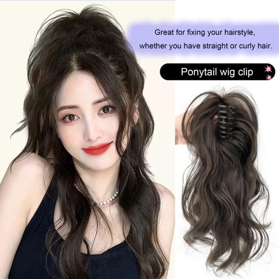 Women Curly Ponytail Extension Hairpiece with Claw Clip Fluffy Natural High Temperature Fiber Messy High Ponytail Long Wavy Wig Synthetic Hair
