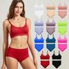 Women Underwear + Bra Set 2Pcs Women Sexy Bralette Sexy Female Underwear Lingerie Ribbed Tops Seamless Wire Free Bra + Sexy Panty Set