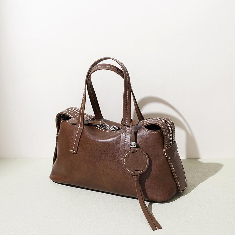 Leather Boston bowling bag messenger bag women's versatile exquisite high-end office worker large-capacity handbag women