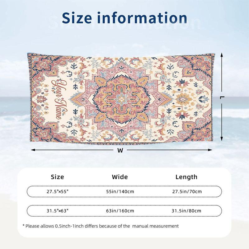 Floral Carpet Theme Quick Dry Beach Towel Custom Name Text Print Large Sand Resistant Towel Beach Vacation