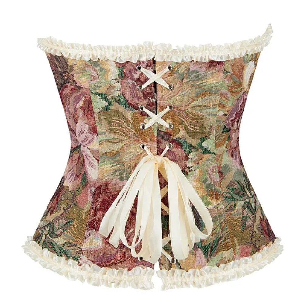Floral Lace Trim Overbust Corset Women 1920S Retro Bustier With Boning And Front Busk Closure 525 Small Corsets & Bustiers