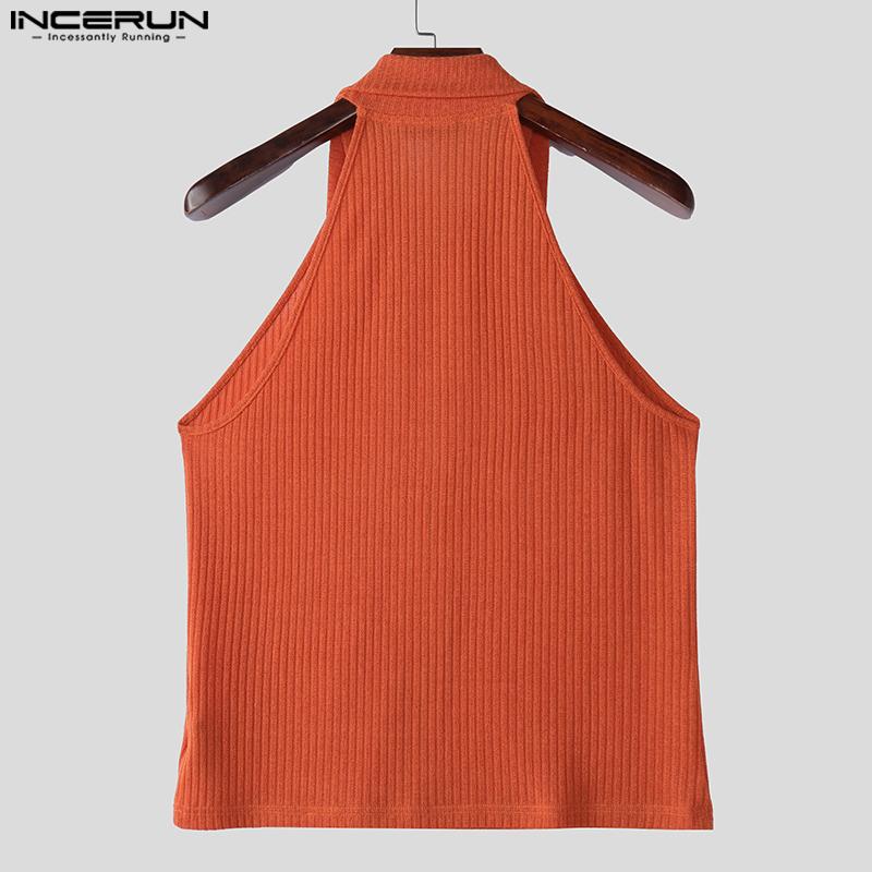 INCERUN Summer Men Sleeveless Zipper Rib Tank Tops T-shirts