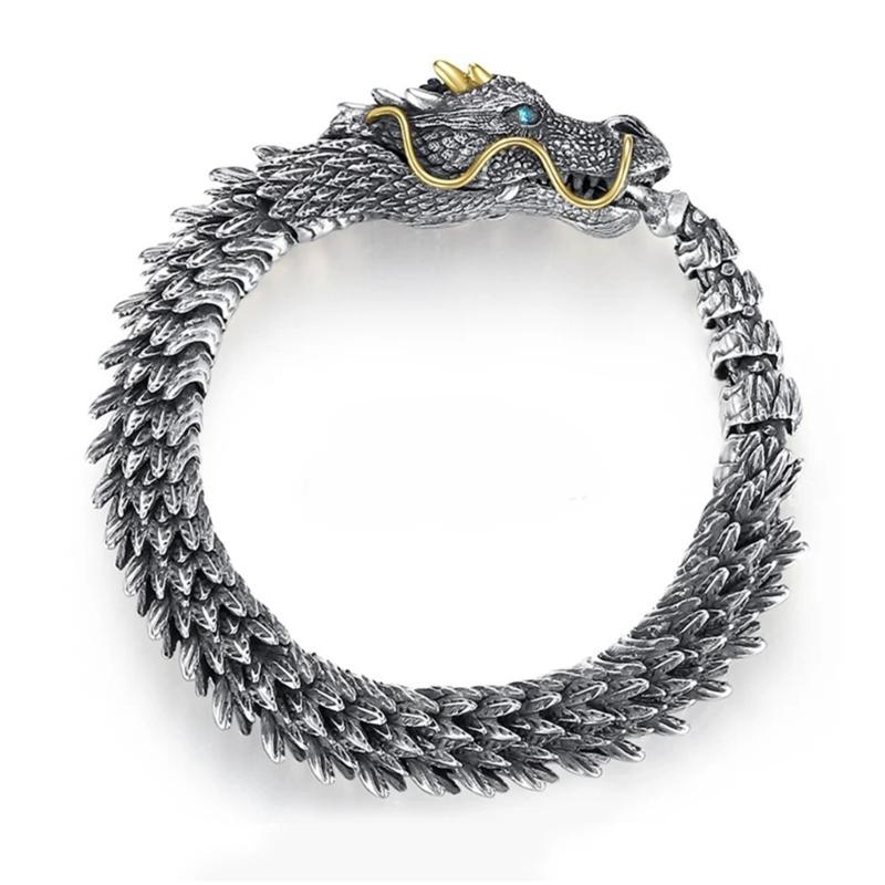 Шикарный медный браслет с мотивами драконов Стильный браслет-дракон цвета античного серебра Украшение для модников