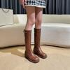 Ретро-ботфорты ниже колена, женские, с пряжкой на ремне, 4 года, новые, на толстом каблуке, длинные байкерские ботинки, женские, увеличивающие рост, длинные ботинки для женщин