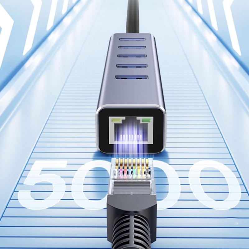 Эффективный USB 3.0 Type-C хаб с 3 портами и гигабитным Ethernet-адаптером, подходит для ноутбуков и компьютеров, быстрый интернет