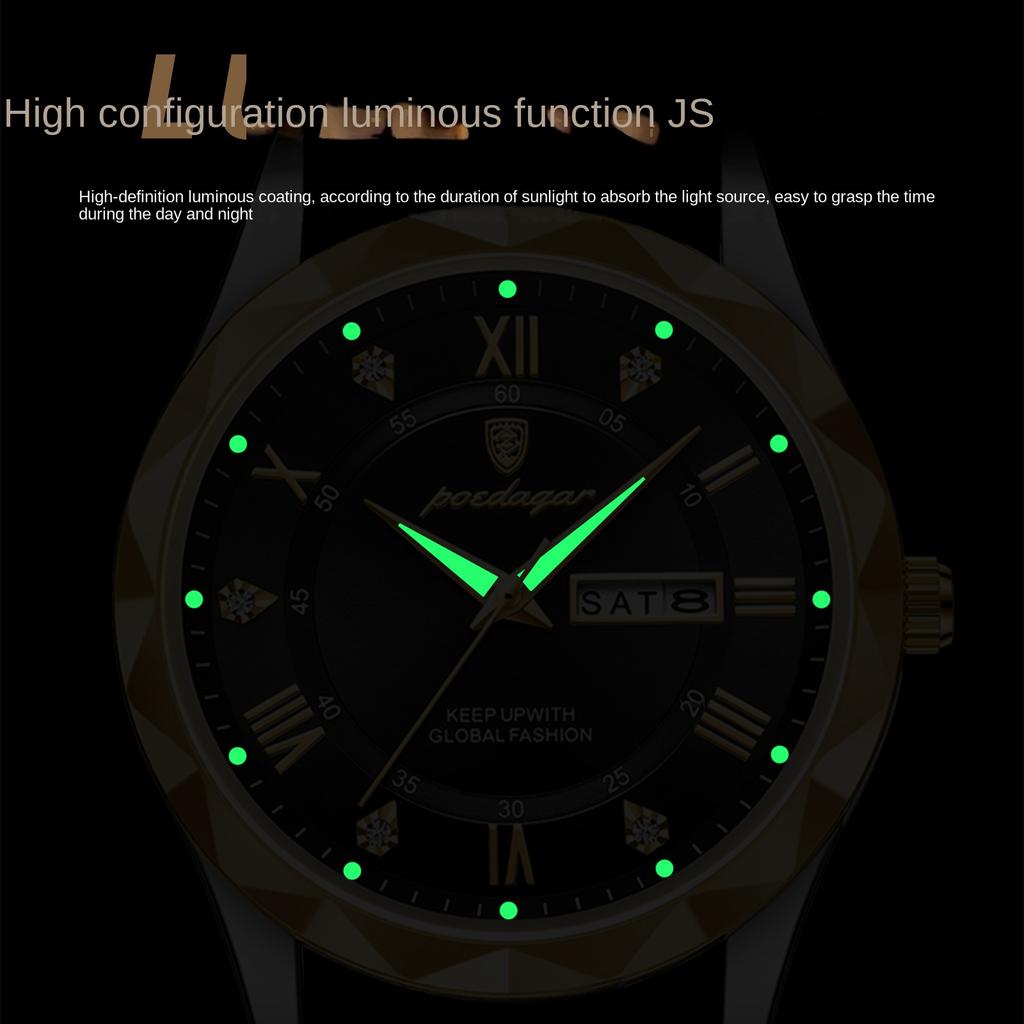 Модные кожаные часы класса люкс, водонепроницаемые, светящиеся, новые мужские часы, автоматический календарь, кварцевые часы с неделей