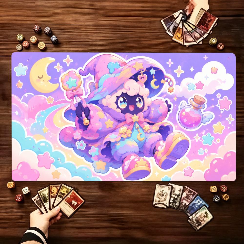 Vintage Celestial Wizard Pattern Large Game Playmat Non Slip Rubber Table Mat Stitched Edge For Card Game Laptop Gaming