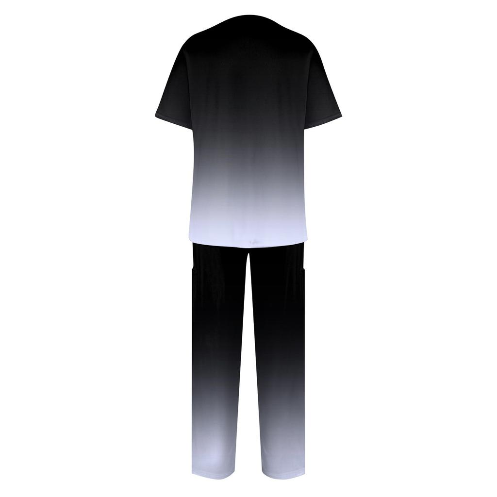 Женский топ с коротким рукавом и v-образным вырезом + брюки, рабочий комплект, свободные повседневные футболки с короткими рукавами, топ и длинные брюки, спортивный костюм