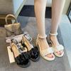Модные женские босоножки на каблуке модные женские туфли средней длины 2024 года с пряжкой на ремешке среднего размера для девочек роскошные бежевые новые ретро-гладиаторы удобные низкие колодки