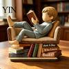 Bookish Home Office Decoration Woman Reading Book Wooden Plaque, Just A Girl/Boys Who Loves Statue for Exquisite Three Dimensional Wood Decor