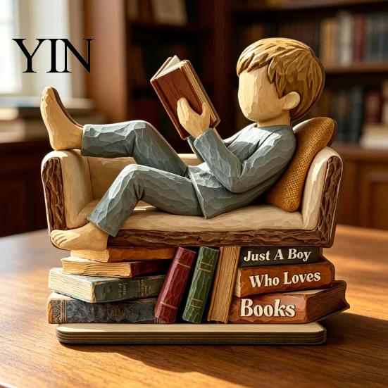 Bookish Home Office Decoration Woman Reading Book Wooden Plaque, Just A Girl/Boys Who Loves Statue for Exquisite Three Dimensional Wood Decor