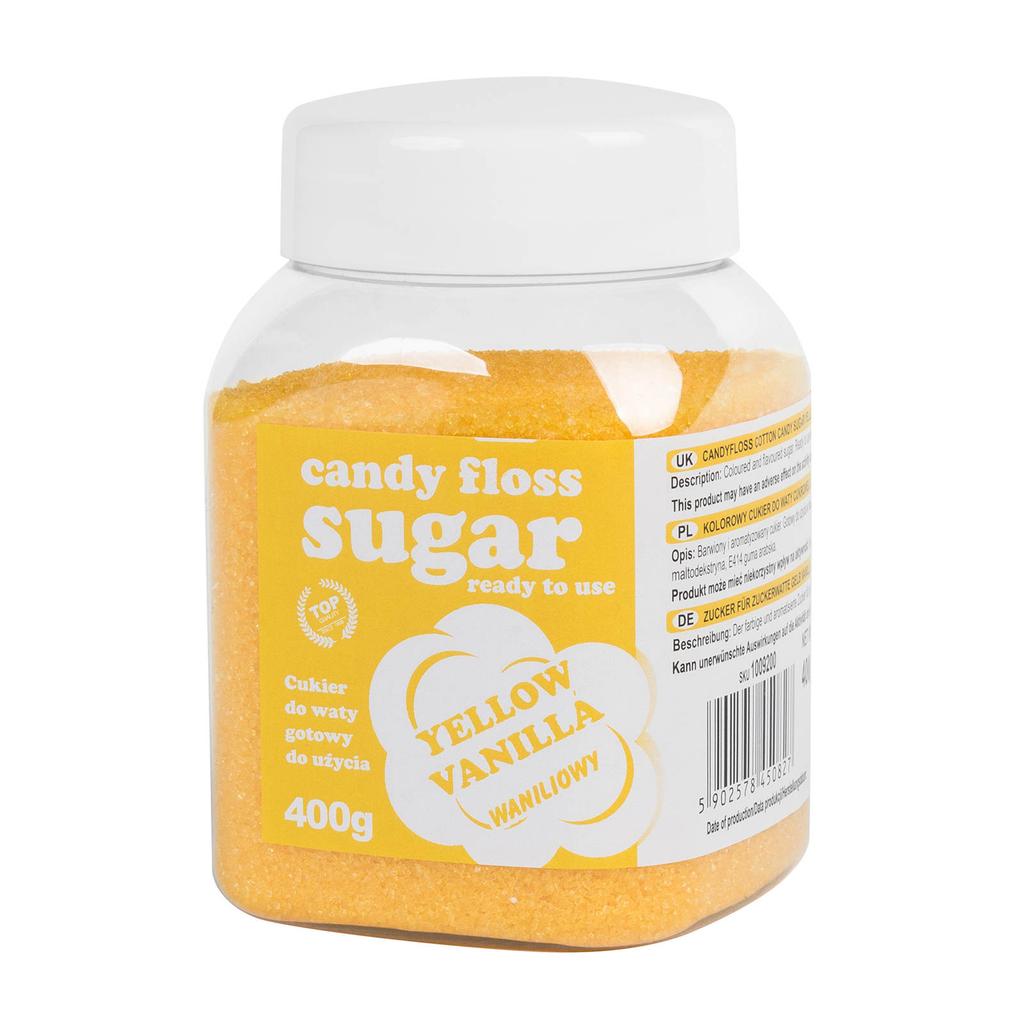 Colored cotton candy sugar, yellow, vanilla flavor, 400g
