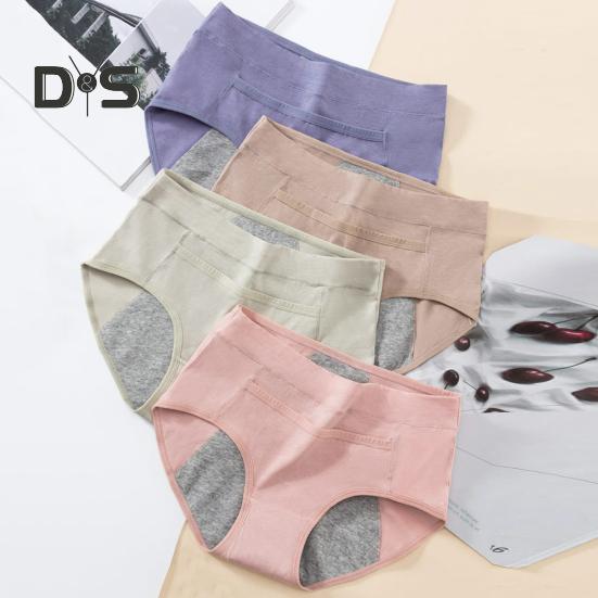 Women Menstrual Panties Mid Waist Cotton Anti-leak Plus Size Soft Breathable Anti-septic Solid Color Elastic Moisture-wicking Lady Briefs Period