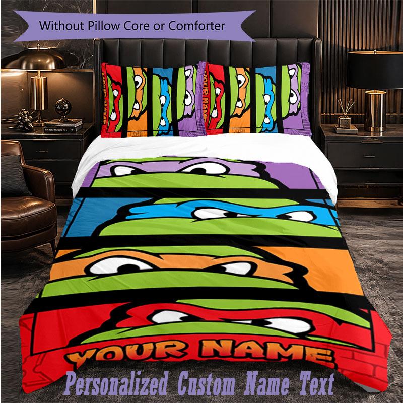 Personalized 3Pcs Bedding SetTeenage Mutant Ninja Turtles Custom Text Duvet Cover Pillowcase Set Bedroom Gift