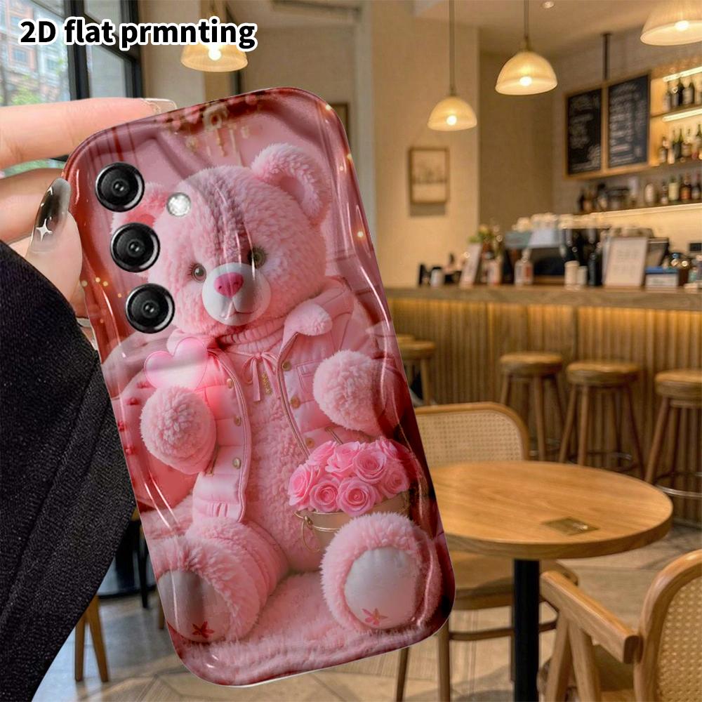 Phone Case: 2D Flat Samsung Galaxy A34 A35 M05 M06 S20 S22 S21 FE Plus 5G Protective Case, Pink Teddy Bear, Christmas and Halloween Gift