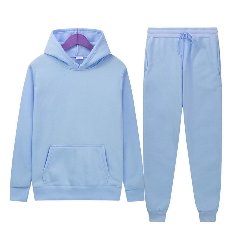 2026 Spring-Autumn Men's Casual Loose Two-Piece Set: Solid Color Hooded Sweatshirt with Long Sleeves