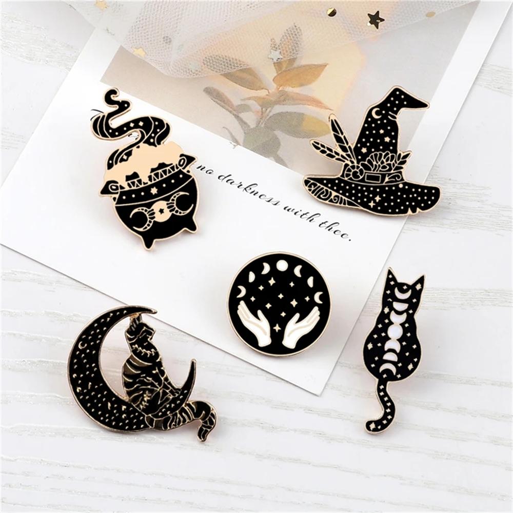 5-7pcs Punk Witch Skull Brooches Cartoon Anime Dinosaur Skeleton Heart Enamel Pin Animal Cats Bag Lapel Badges Jewelry