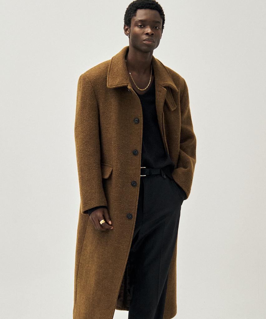Noirer Alpaca Boucle Maxi Coat (Brown)