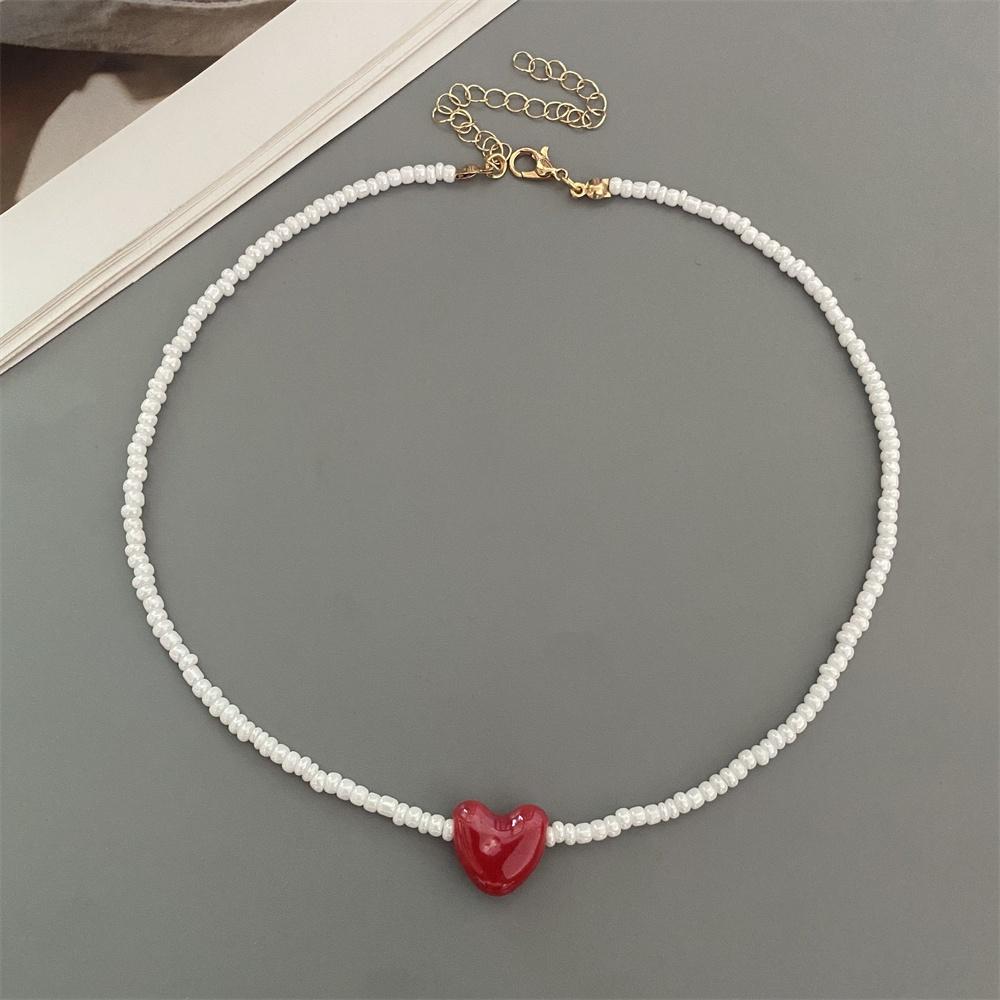 New Fashion Candy Color Choker Necklace for Women Girl Love Heart Square Geometric Short Necklace Seed Bead Neck Jewelry