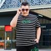 Новая мужская футболка больших размеров с короткими рукавами Fat Man, полосатая футболка с круглым вырезом, очень большая свободная хлопковая футболка 7XL