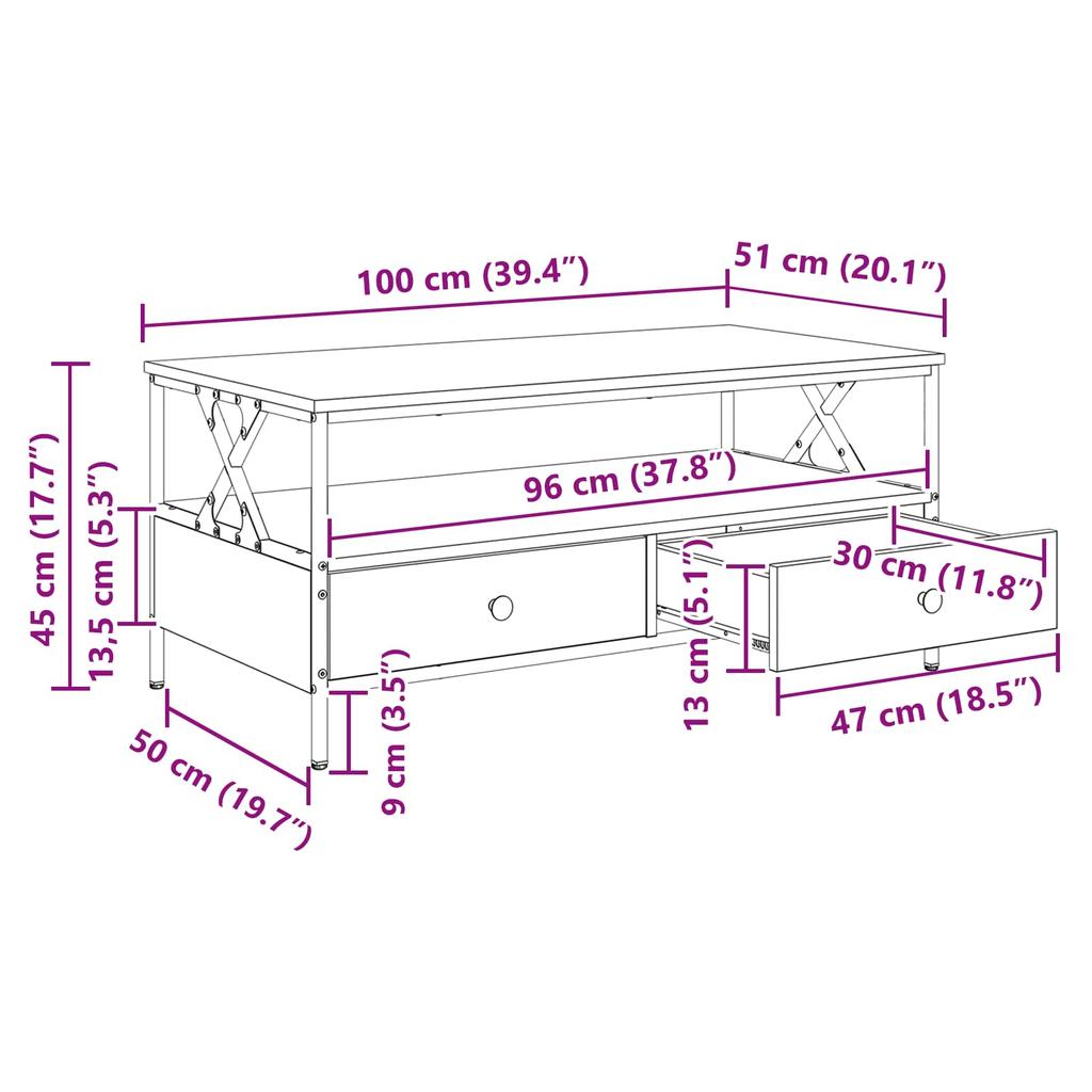 Coffee Table with Drawer Reclaimed Wood Look 100 x 51 x 45 cm Engineered Wood