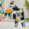 Girls Geometric Printed Hooded Long Sleeve Two Piece Set Kangaroo Pocket Cuffed Pants