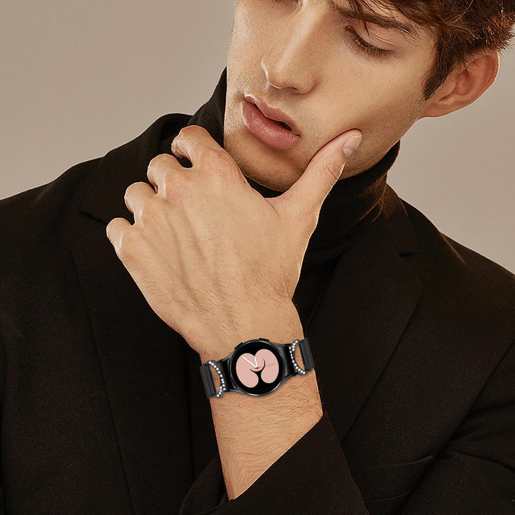 Watch Strap with Quick Release Connector for Samsung Galaxy Watch7 44mm / 40mm Milanese Metal Watch Band Rhinestone Decor