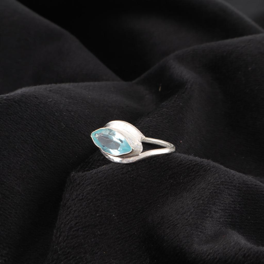 Кольцо с драгоценным камнем Голубой Топаз из стерлингового серебра 925 пробы, ручная работа, стильное кольцо RR-60-8
