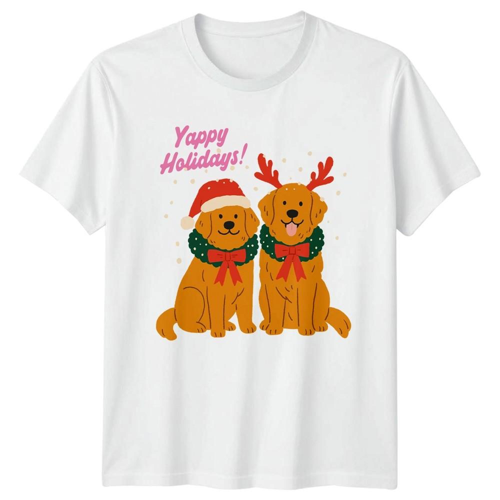 Yappy Holidays Golden Retriever Christmas Dogs Holiday Unisex Unisex Graphic Tee