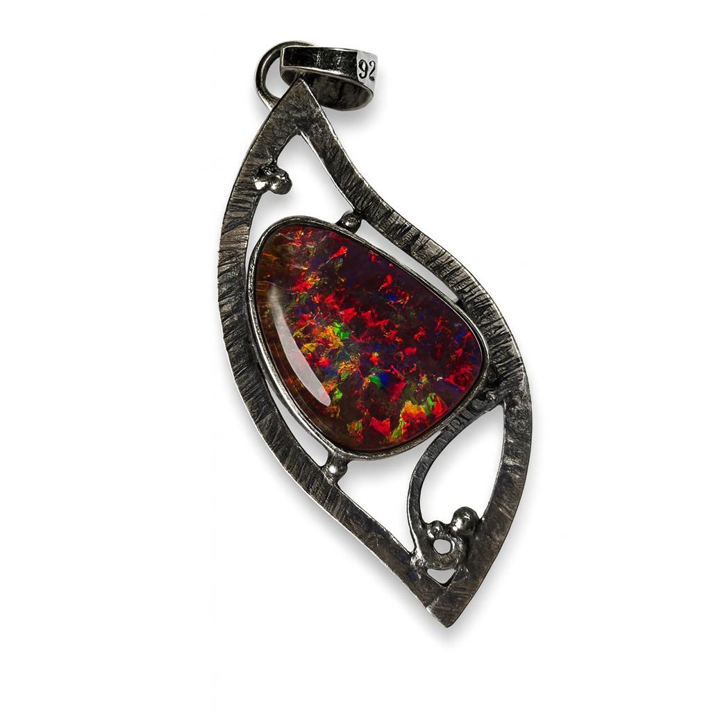 28 Ct Natural Australian Opal 925 Sterling Silver Oval Cut Pendant CERTIFIED