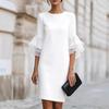 New Ruffle Sleeve Bodycon Midi Dress Women Elegant Knee Length Sheath Party Cocktail Dress Long Sleeve Office Lady Dresses