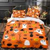3D Print Halloween Bedding Set, Halloween Cartoon Jack O' Lantern Tombstone Skulls And Bones 2-3Pcs Polyester Duvet Cover Set