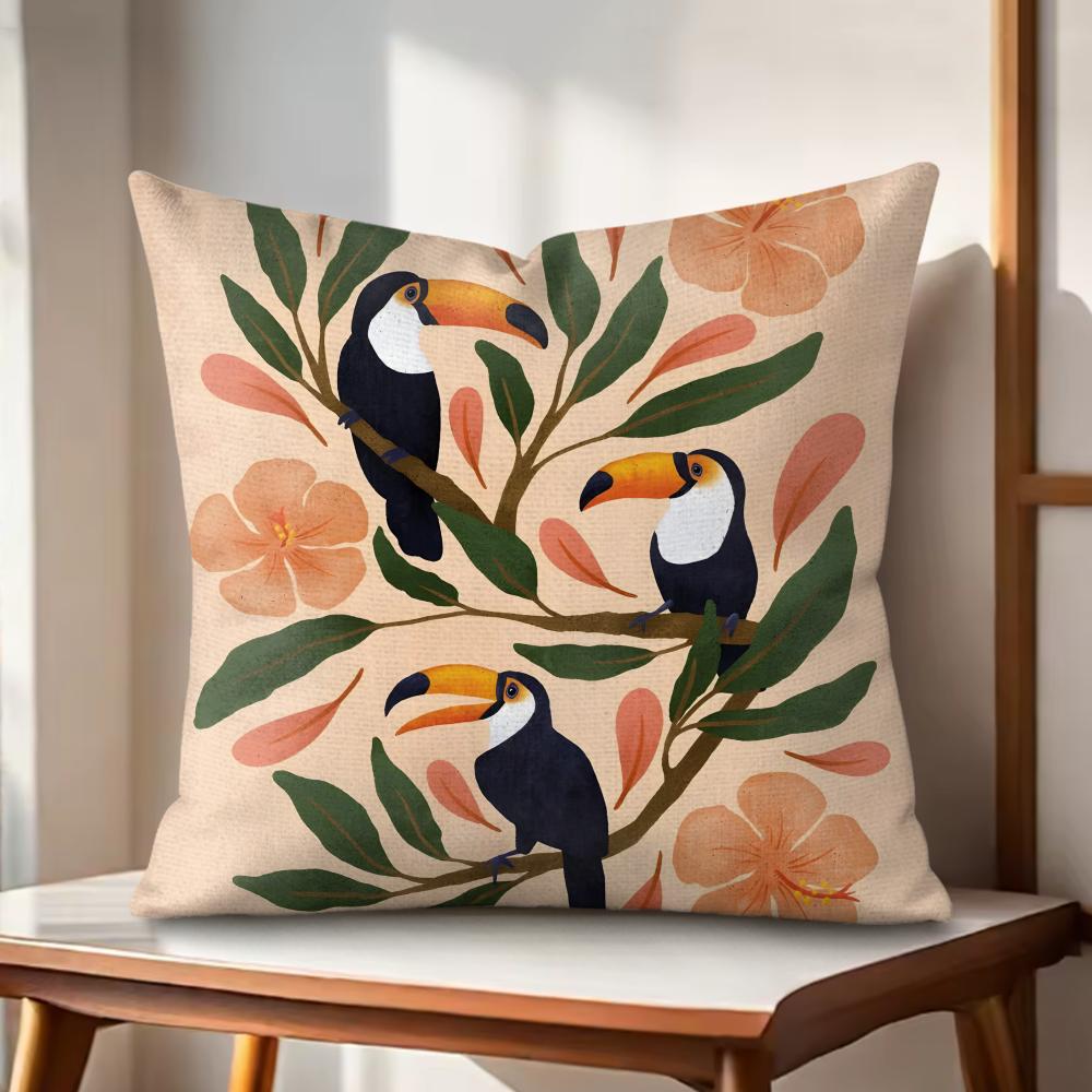 Cool Toucan Cushion Cover Natural Linen Organic Fabric DoubleSided Printing Couch Pillow Covers Home Decor